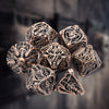 7pcs Coppery Skull Metal Dice Set - Crafted with Premium Metal, Unique Hollow Polyhedral Design, and Exquisite Details - Ideal for Immersive Role-Playing, RPG, Board Games, and Card Games