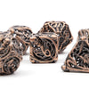 7pcs Coppery Skull Metal Dice Set - Crafted with Premium Metal, Unique Hollow Polyhedral Design, and Exquisite Details - Ideal for Immersive Role-Playing, RPG, Board Games, and Card Games