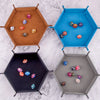 4pcs PU Leather Foldable Dice Tray Set Hexagon Dice Rolling Tray For Dice Games Like RPG, DND And Other Desktop Games (Red, Black, Blue And Purple) Halloween Christmas Gift