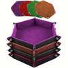 4pcs PU Leather Foldable Dice Tray Set Hexagon Dice Rolling Tray For Dice Games Like RPG, DND And Other Desktop Games (Red, Black, Blue And Purple) Halloween Christmas Gift
