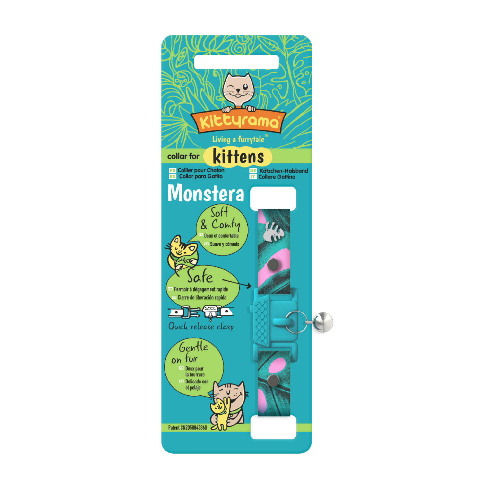 KITTYRAMA KITTEN BOTANICALS MONSTERA COLLAR - Quick Release, Breakaway, Hypoallergenic | Shop Brit | UK Pet Shop | Cat Supplies