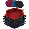 4pcs PU Leather Foldable Dice Tray Set Hexagon Dice Rolling Tray For Dice Games Like RPG, DND And Other Desktop Games (Red, Black, Blue And Purple) Halloween Christmas Gift