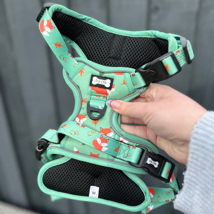 Inquisitive Fox No Pull Tactical Dog Harness – Green Fox Print, Adjustable, Step-In (XS-XL) | Shop Brit | UK Pet Shop | 