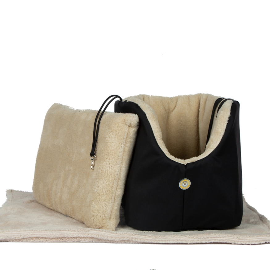 Soho Poms Black & Beige Luxury Rainy Bear Dog Carrier | Shop Brit | UK Pet Shop | Dog Carrier