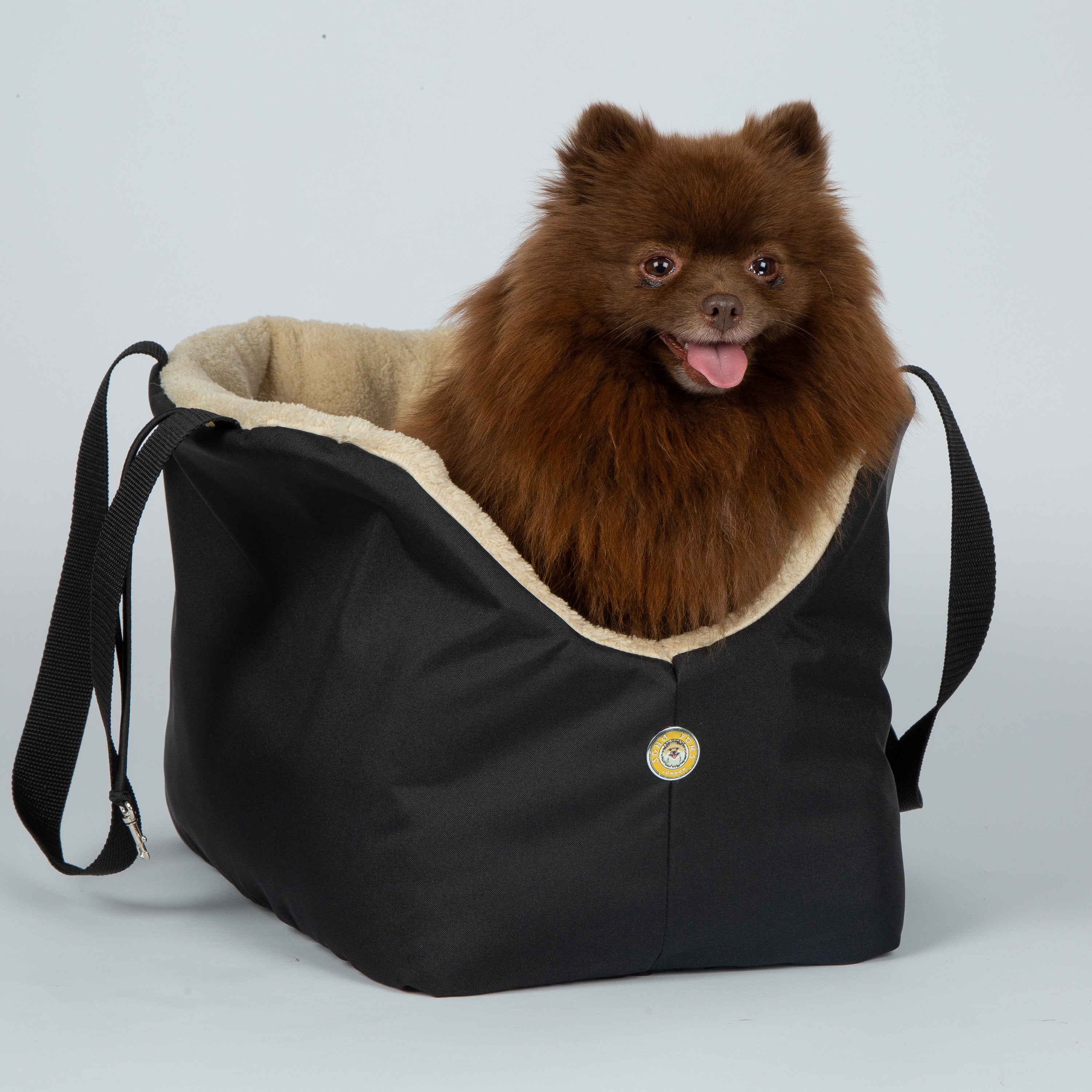 Soho Poms Black & Beige Luxury Rainy Bear Dog Carrier | Shop Brit | UK Pet Shop | Dog Carrier