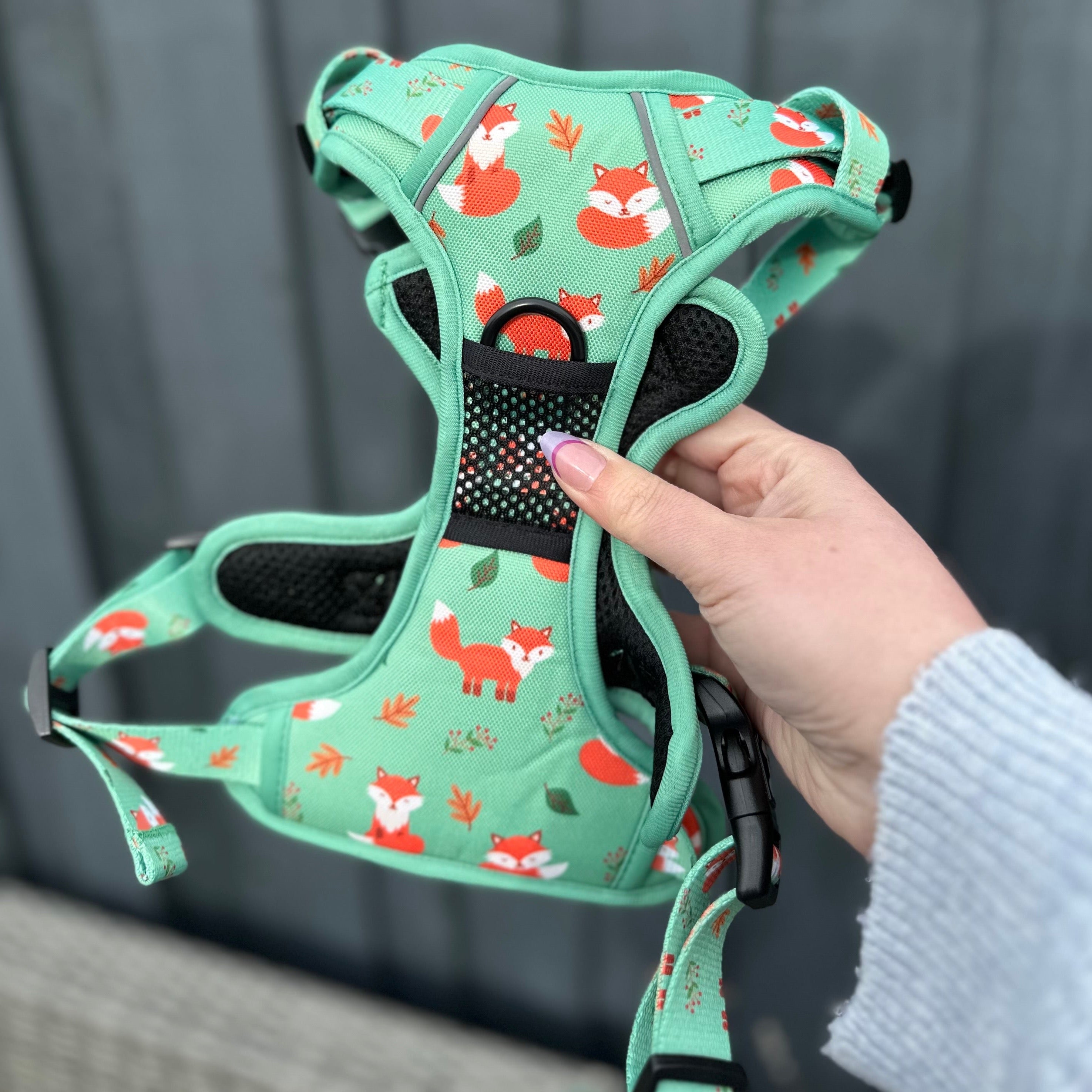 Inquisitive Fox No Pull Tactical Dog Harness – Green Fox Print, Adjustable, Step-In (XS-XL) | Shop Brit | UK Pet Shop | 
