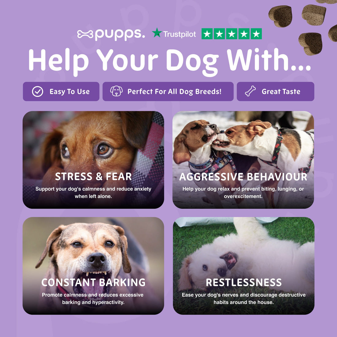 Pupps Calming Treats for Dogs | Natural Anxiety & Stress Relief Chews with Chamomile, Valerian & Hemp – UK Made