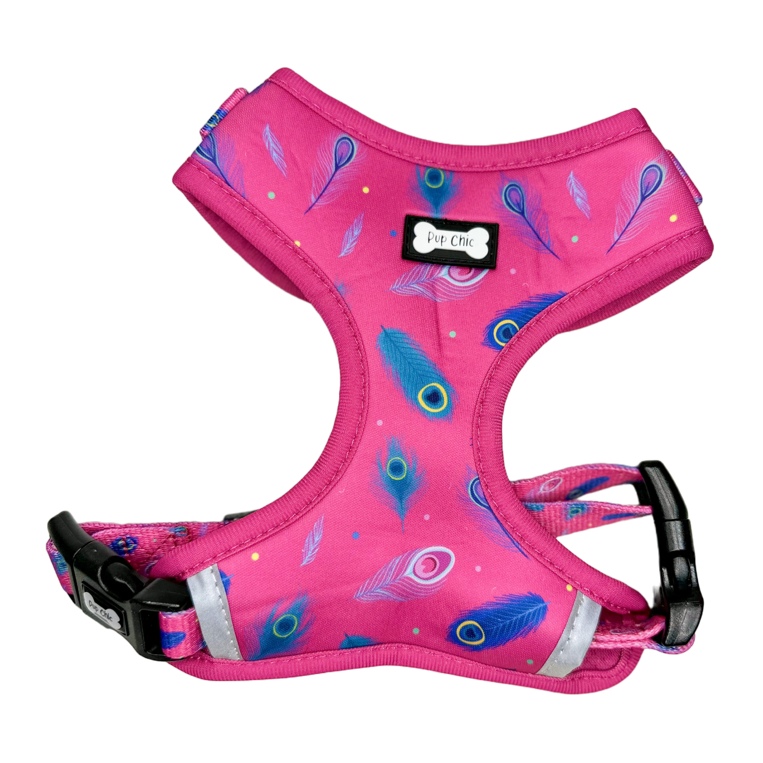 Peacock Power Adjustable Dog Harness - hot pink peacock feather dog harness | Shop Brit | UK Pet Shop | Pet Products