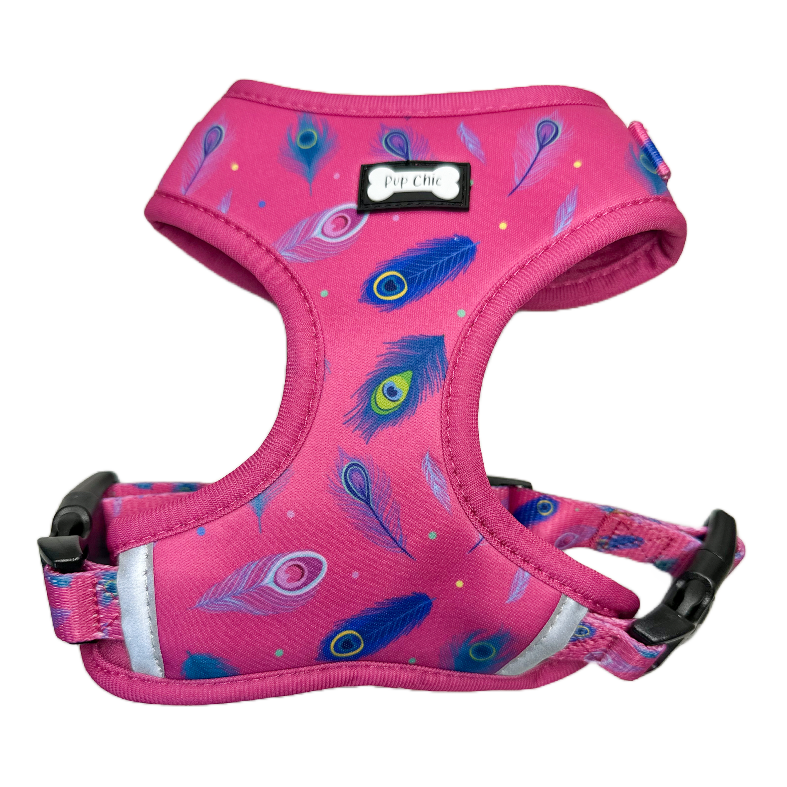 Peacock Power Adjustable Dog Harness - hot pink peacock feather dog harness | Shop Brit | UK Pet Shop | Pet Products