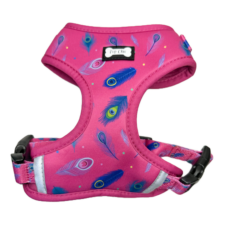 Peacock Power Adjustable Dog Harness - hot pink peacock feather dog harness | Shop Brit | UK Pet Shop | Pet Products