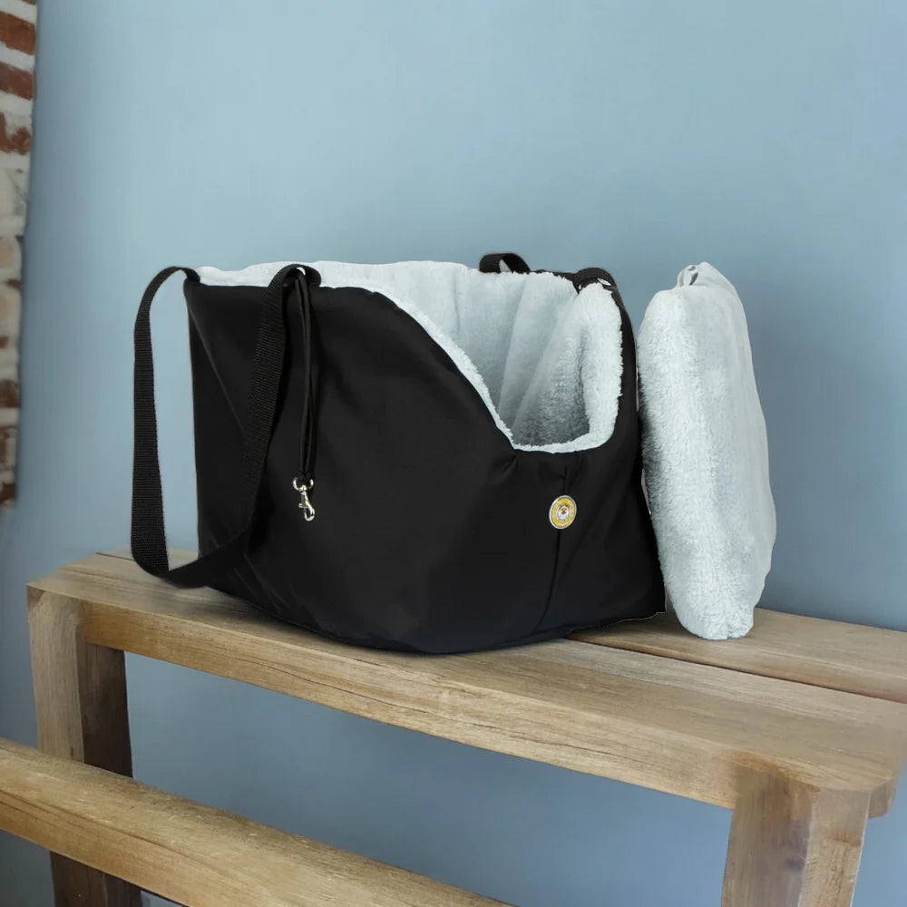 Soho Poms Black & Light Blue Luxury Rainy Bear Dog Carrier | Shop Brit | UK Pet Shop | Dog Carriers