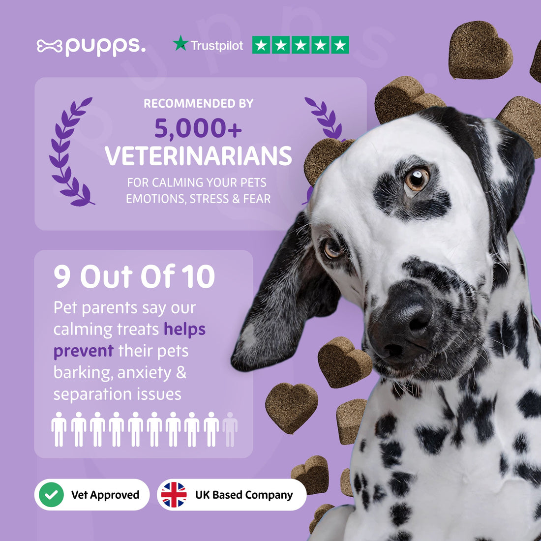 Pupps Calming Treats for Dogs | Natural Anxiety & Stress Relief Chews with Chamomile, Valerian & Hemp – UK Made