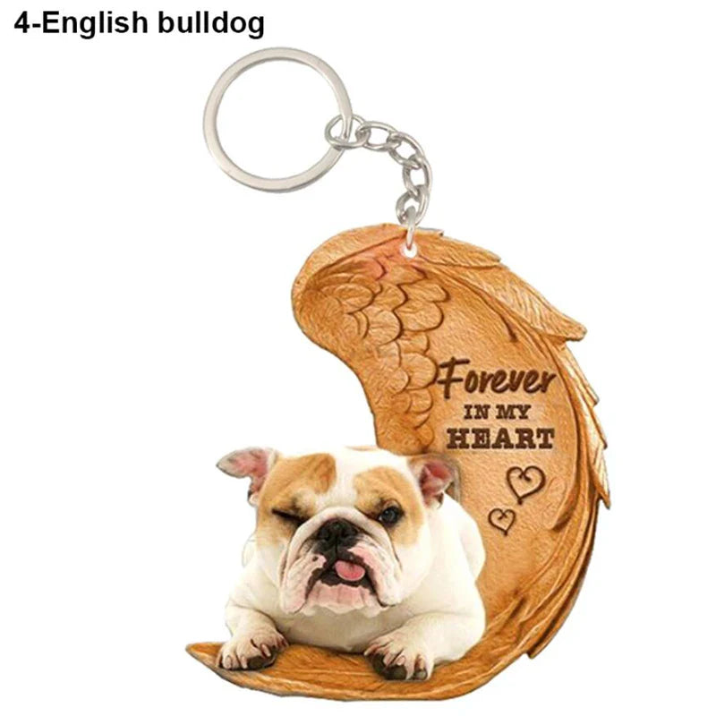 Dog Memorial Keychain - Forever In My Heart Angel Pendant Pet Jewelry Gift