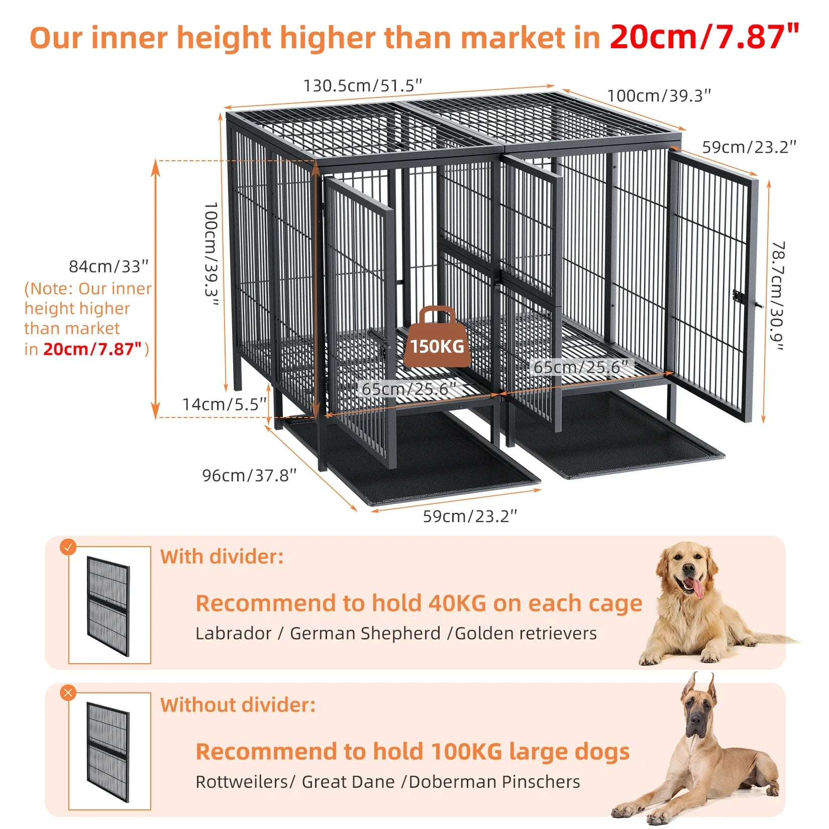 Jumbo Large Metal Pet Playpen, Kennel House with Steel Lock and Removable Trays, Heavy Duty Dog Cage