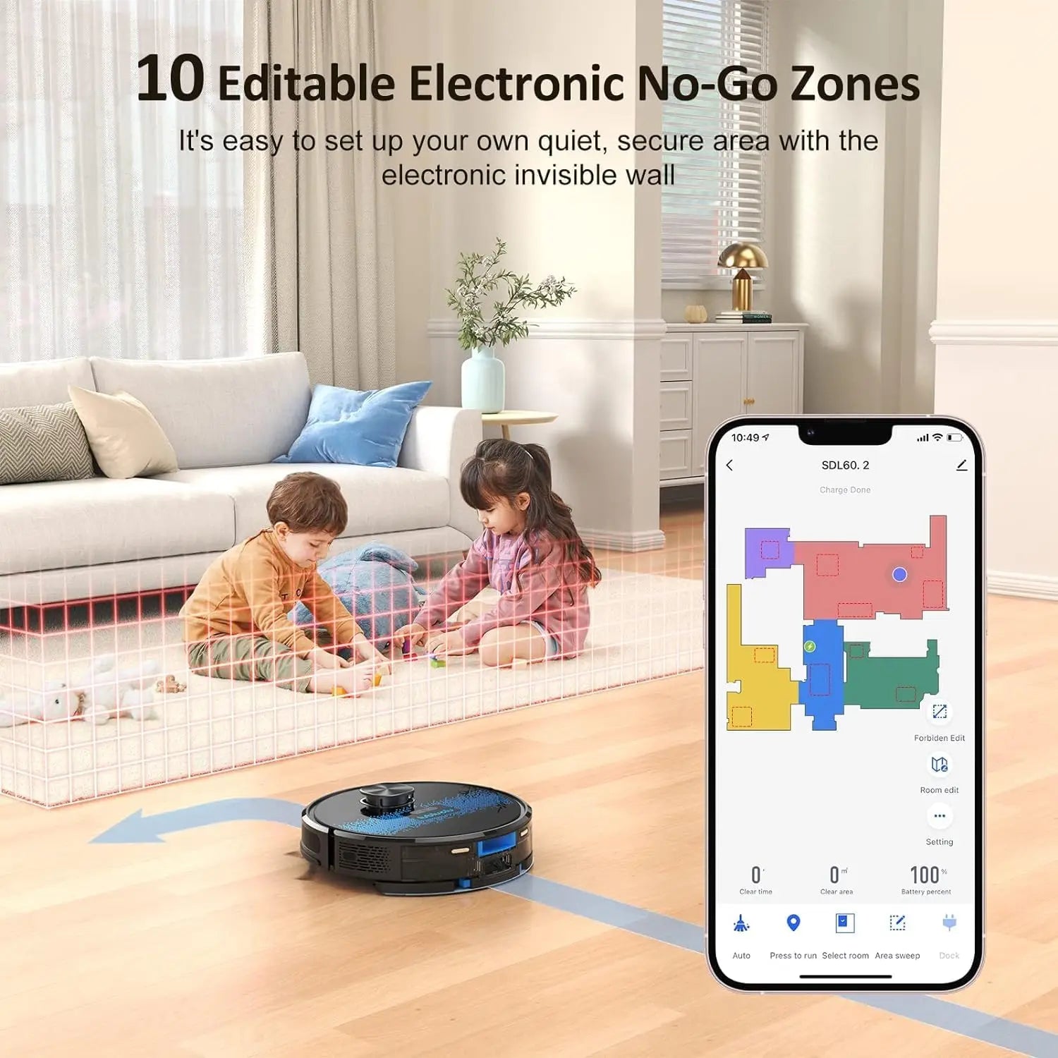 Lubluelu SL60D Robot Vacuum and Mop Combo - 4000Pa Suction, 150Mins Runtime, Quiet Operation, 10 No-Go Zones For Pet Hair Carpet