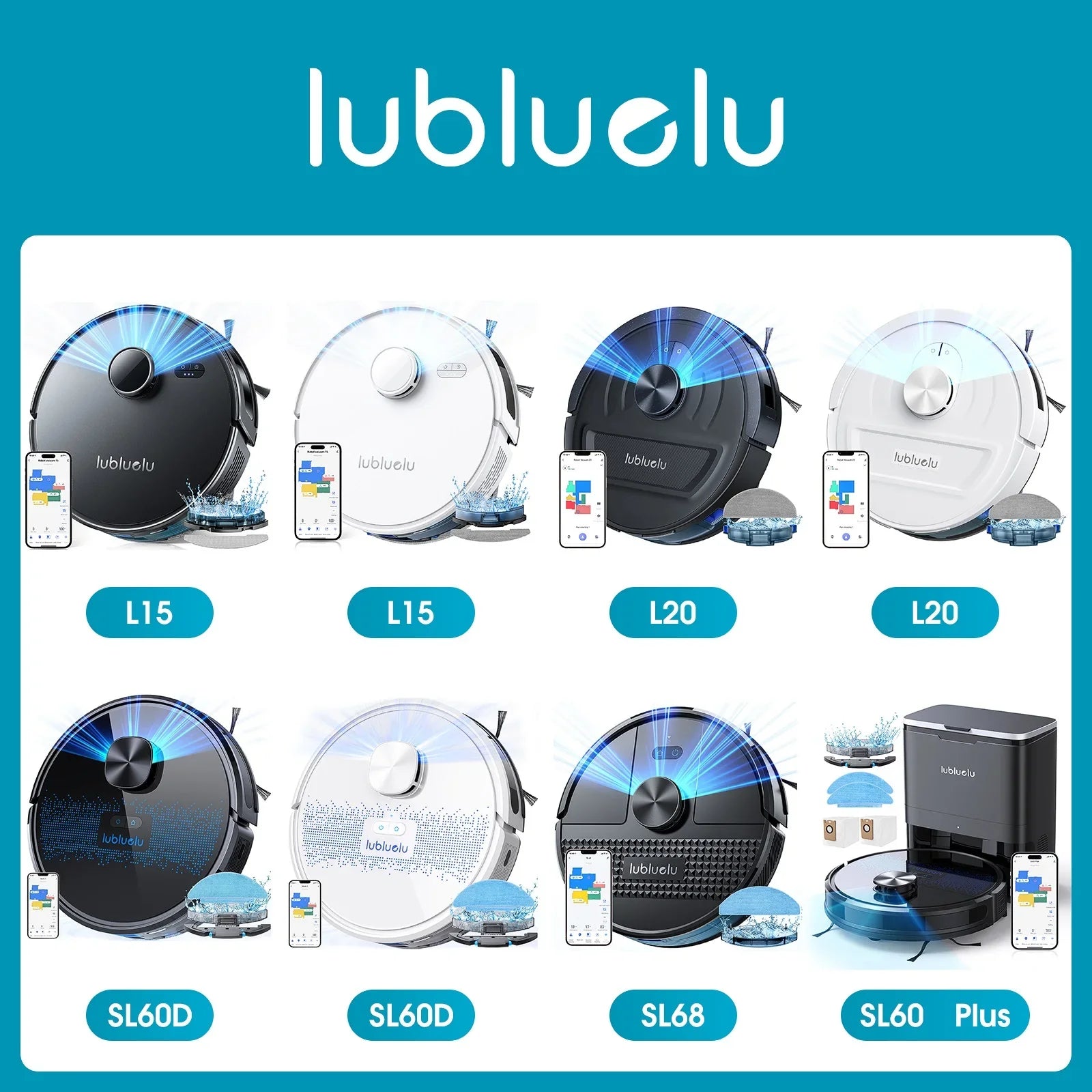 Lubluelu SL60D Robot Vacuum and Mop Combo - 4000Pa Suction, 150Mins Runtime, Quiet Operation, 10 No-Go Zones For Pet Hair Carpet