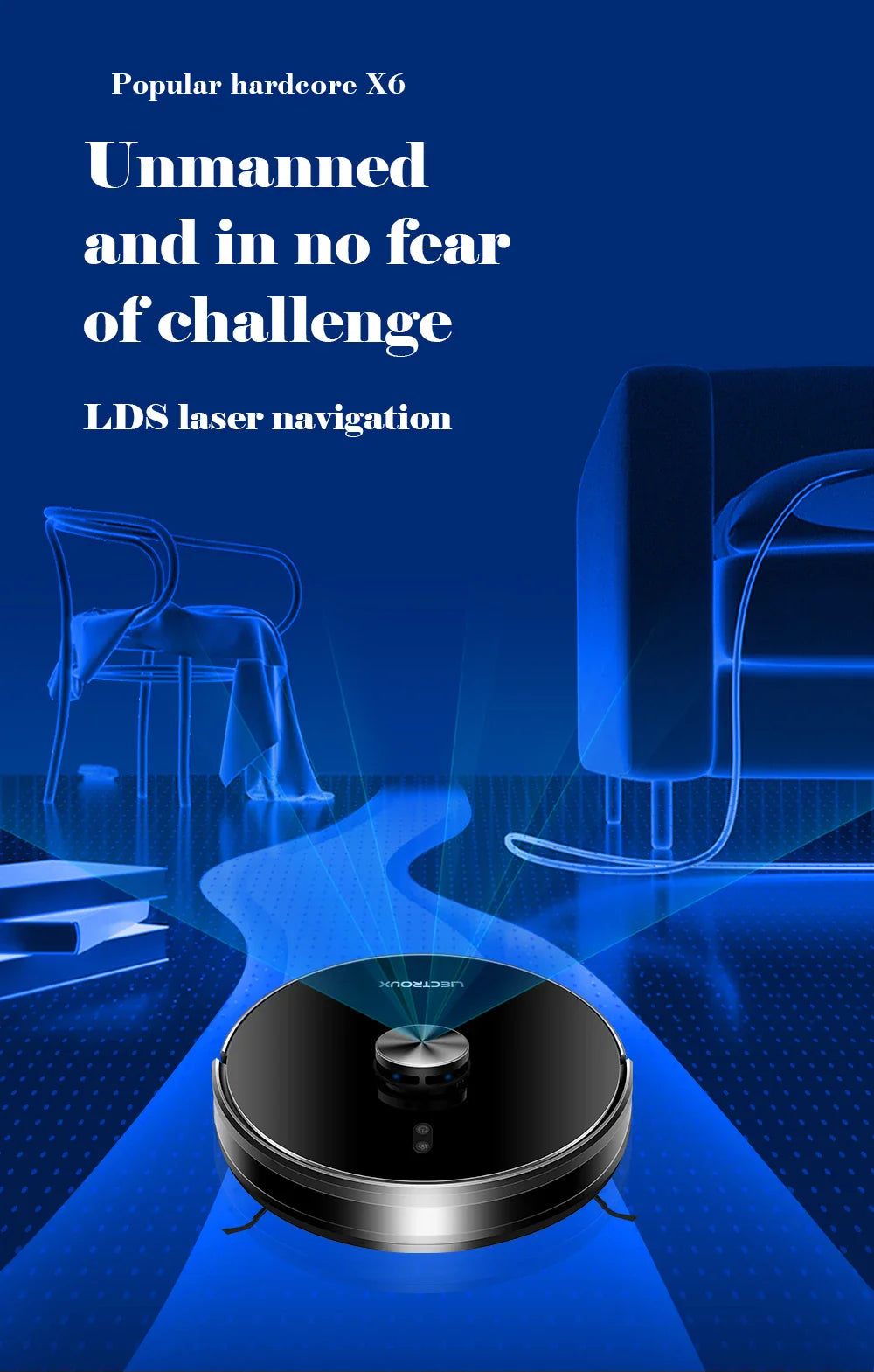 Liectroux / LILIN X6 LDS Robot Vacuum Cleaner,Laser Lidar Navigation,Wet Dry Mopping,6500Pa Suction,Multi-Floor Map,Carpet Boost