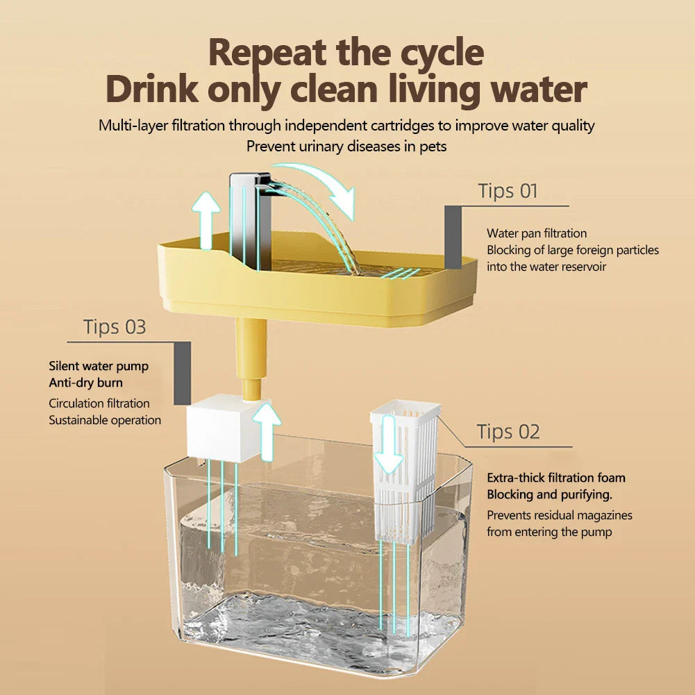 Cat Water Fountain with Quiet Pump Dog Water Filter Dispenser USB Anti-Dry Burning Pet Fountain Cat Fountain for Cats Indoor