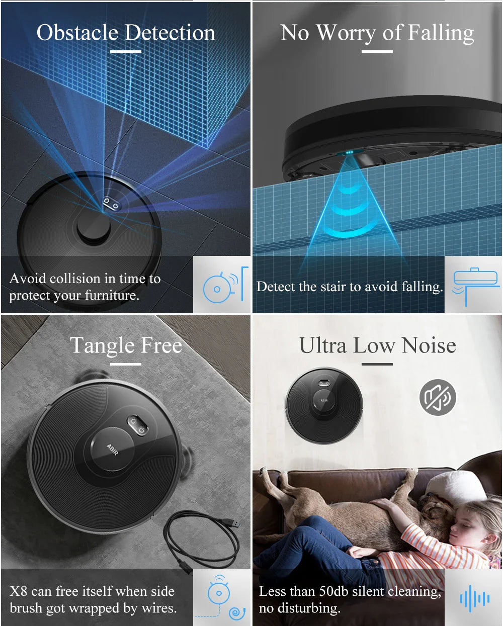 ABIR X8 Robot Vacuum Cleaner ,Laser System, Multiple Floors Maps, Zone Cleaning,Restricted Area Setting for Home Carpet Cleaning