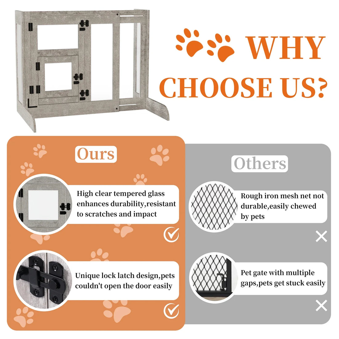 Tempered Glass Dog Gate Adjustable Length From 77 to 100cm Pet Door Gate Barrier Fence Panels