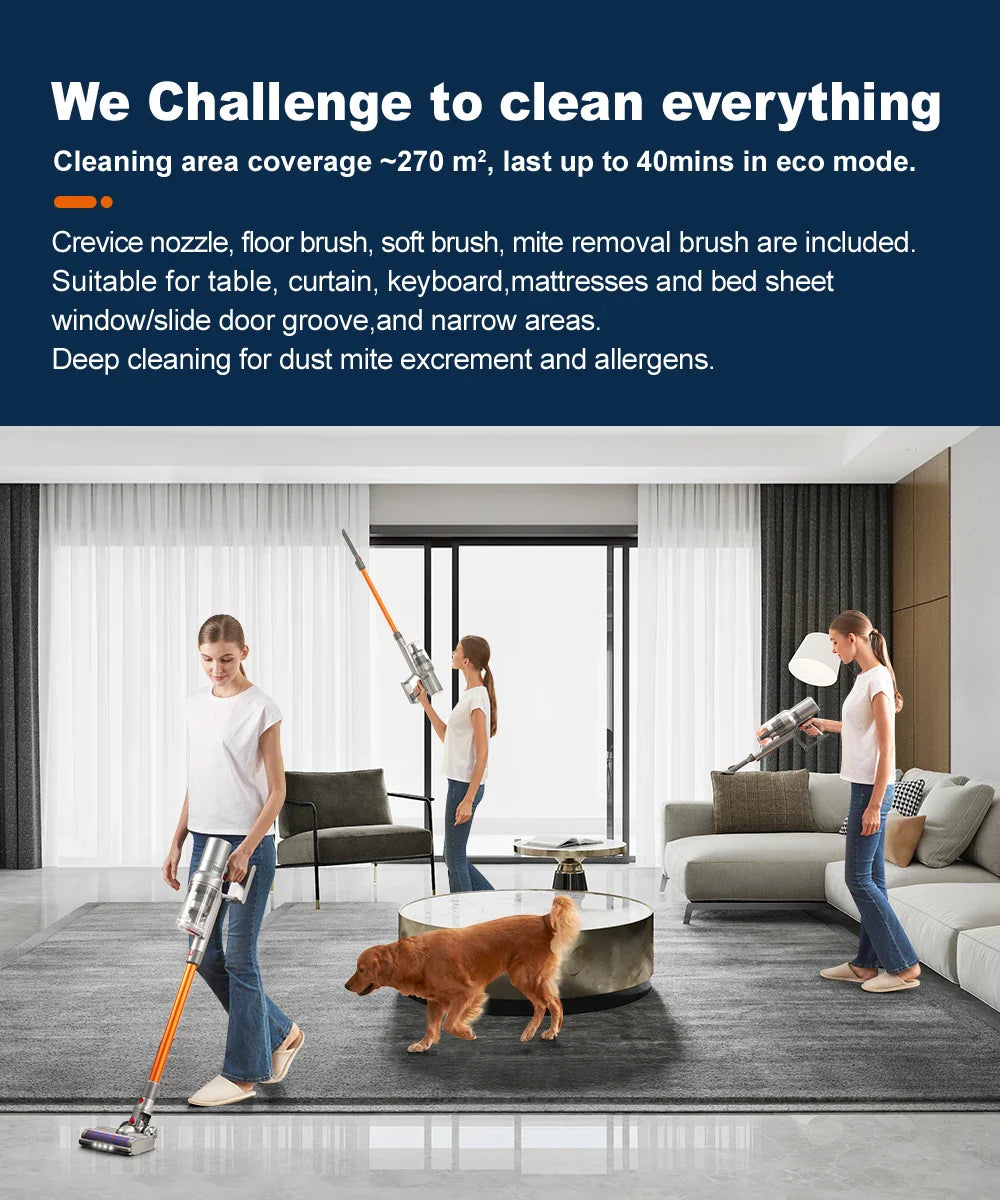 Cordless Handheld Vacuum Cleaner,27000PA,Touch Screen,Smart Dust Sensor,Auto Speed Control for Home Bed Carpet Clean