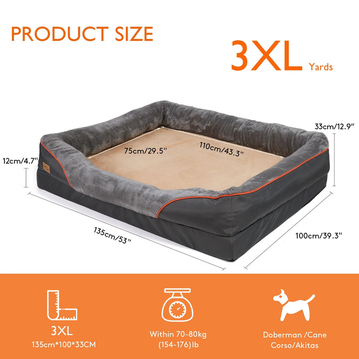 Jumbo Large Orthopedic Dog Bed Memory Foam Quilted Bolstered Pet Sofa Couch Elevated Cushion Warm Waterproof Mattress