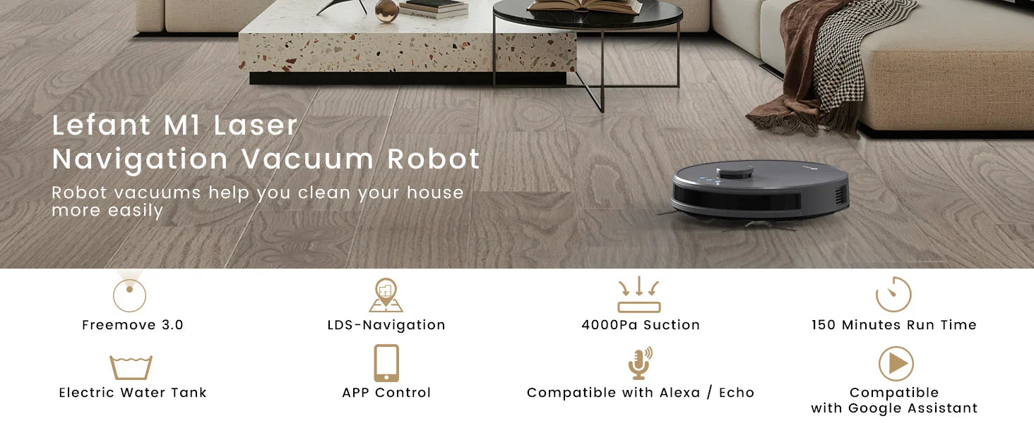 Lefant M1 Robot Vacuum Cleaner with mopping 4000Pa Suction, Lidar Navigation,WiFi/App/Alexa, Ideal for Pet Hair,Carpet