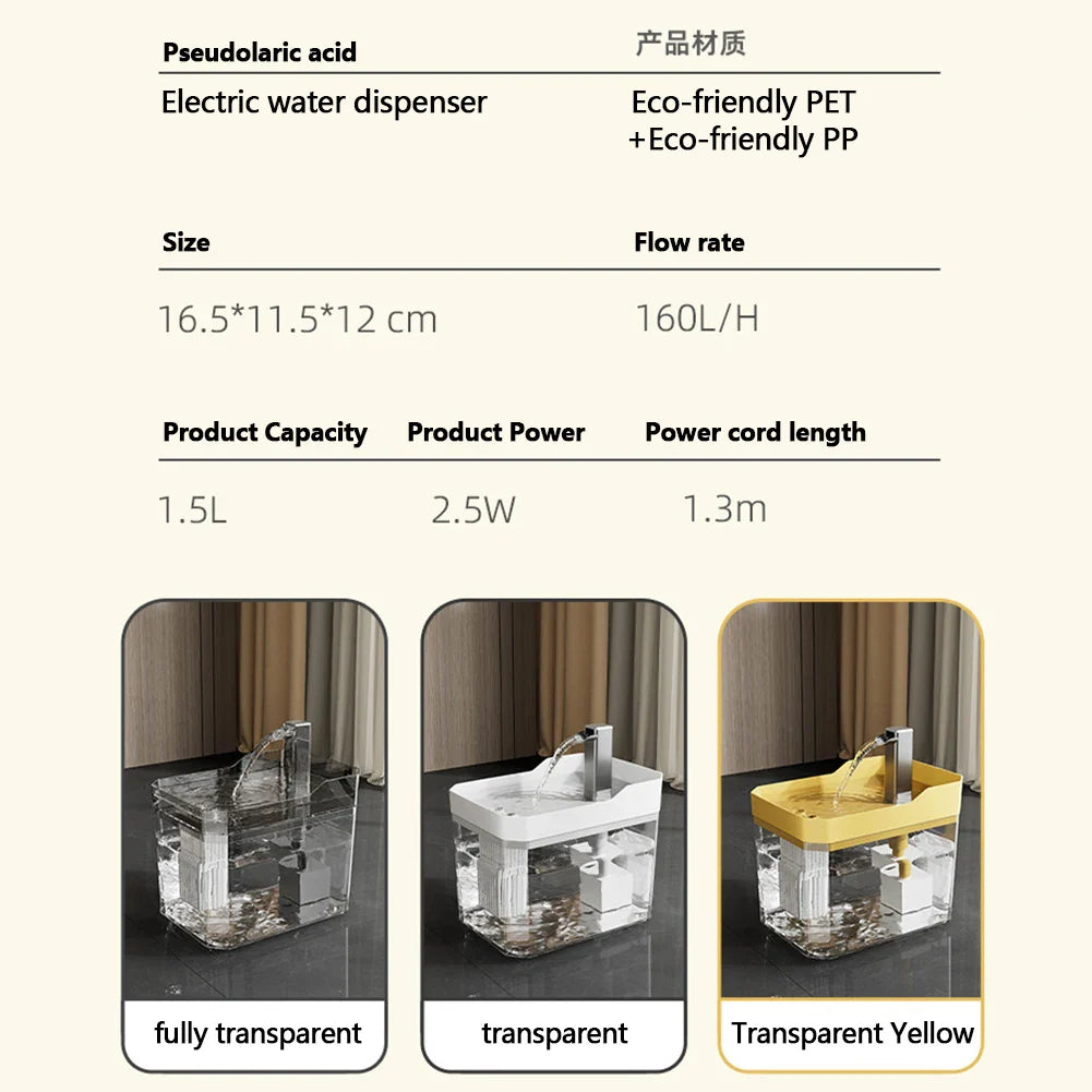 Cat Water Fountain with Quiet Pump Dog Water Filter Dispenser USB Anti-Dry Burning Pet Fountain Cat Fountain for Cats Indoor
