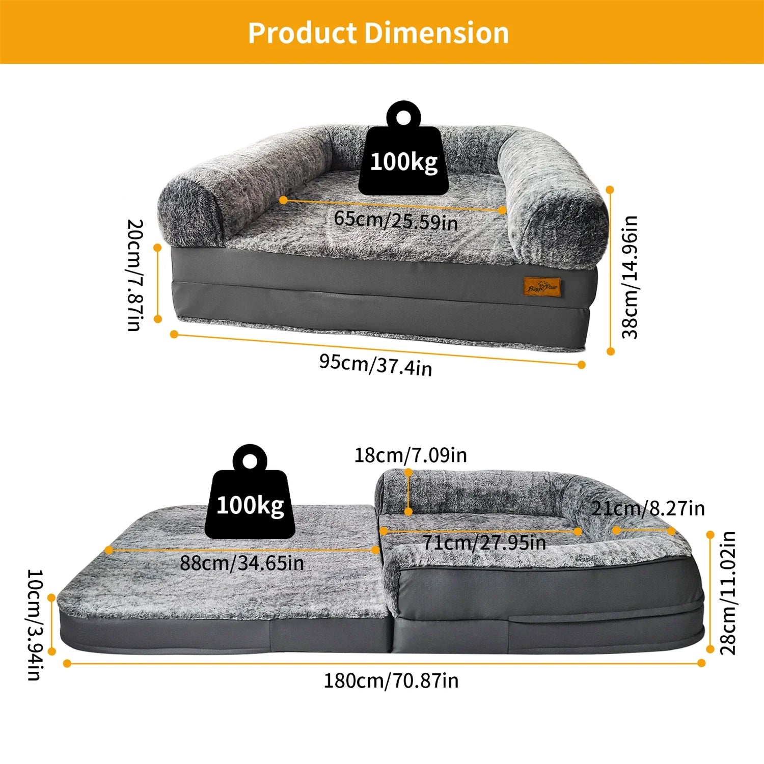 180cm Long Human Dog Bed Fits Adults and Pets Foldable Orthopedic Pet Bed Plush Cushion Cover with Bolster