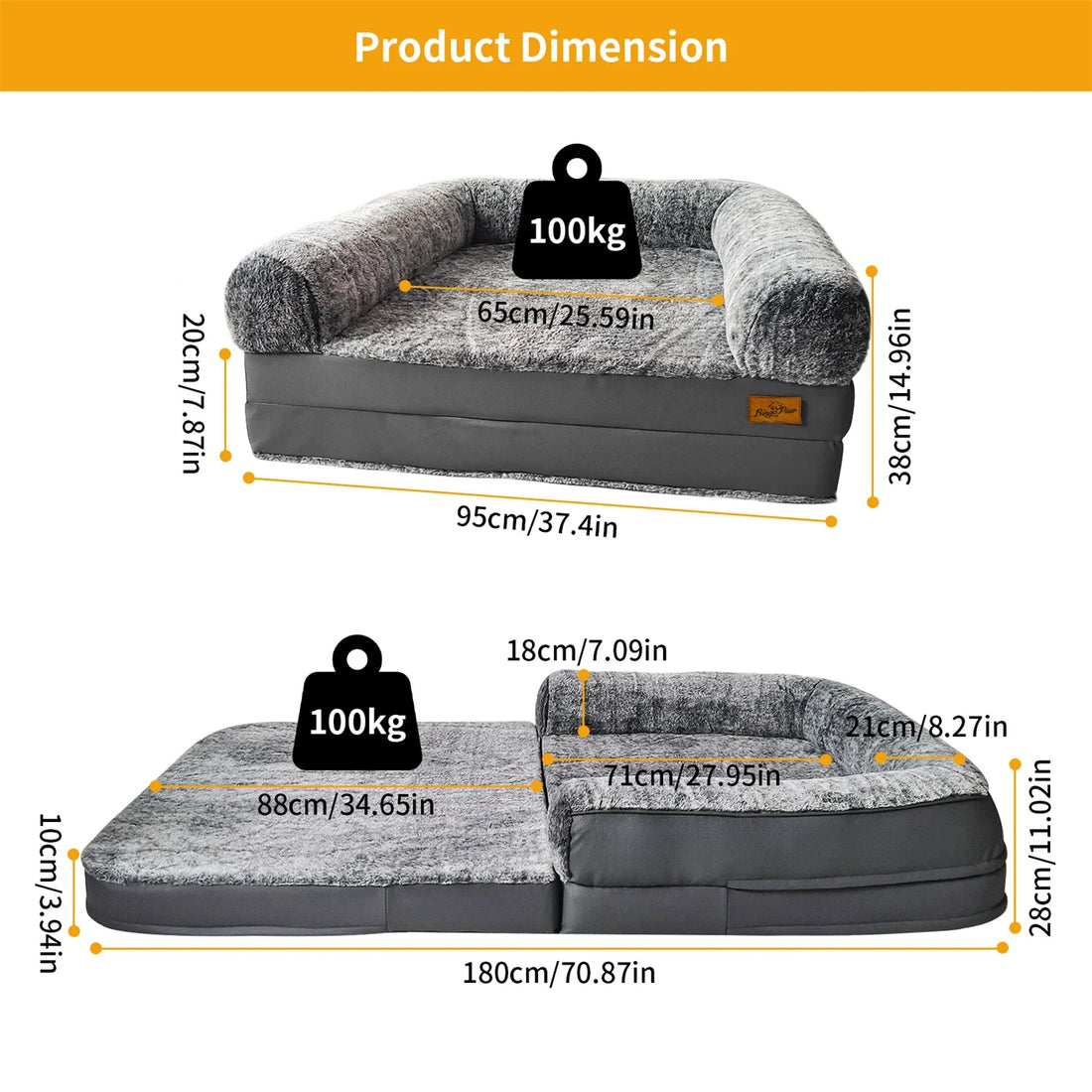 180cm Long Human Dog Bed Fits Adults and Pets Foldable Orthopedic Pet Bed Plush Cushion Cover with Bolster