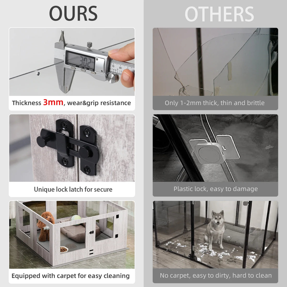 Tempered Glass Dog Puppies Playpen, Indoor Pet Whelping Pen Box Cage, Exercise Fence, with Waterproof Fertility Pad, 8 Panels