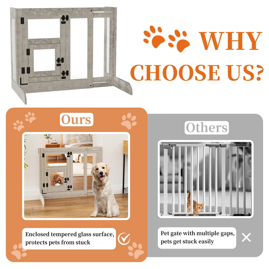 Tempered Glass Dog Gate Adjustable Length From 77 to 100cm Pet Door Gate Barrier Fence Panels