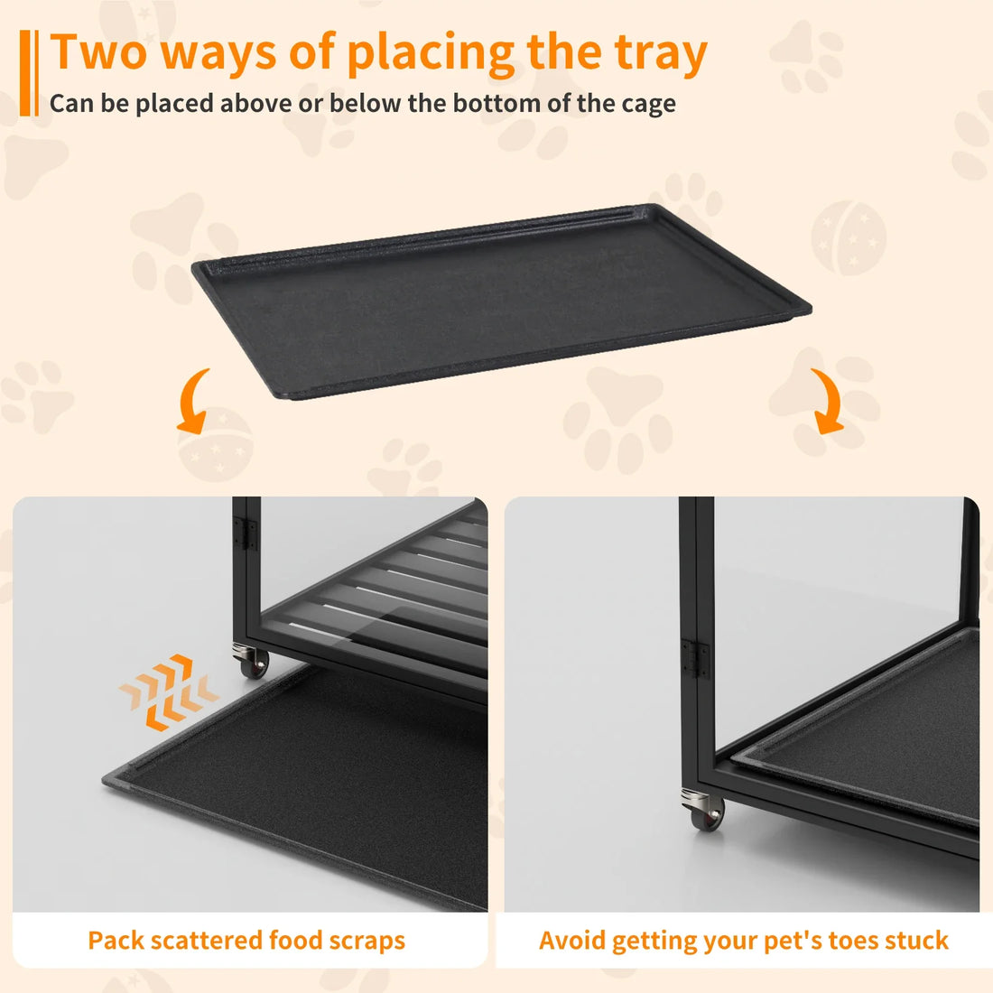 Tempered Glass Dog Crate with Aluminum Frame, Rolling Pet Cage, Kennels with 2 Doors and Removable Tray