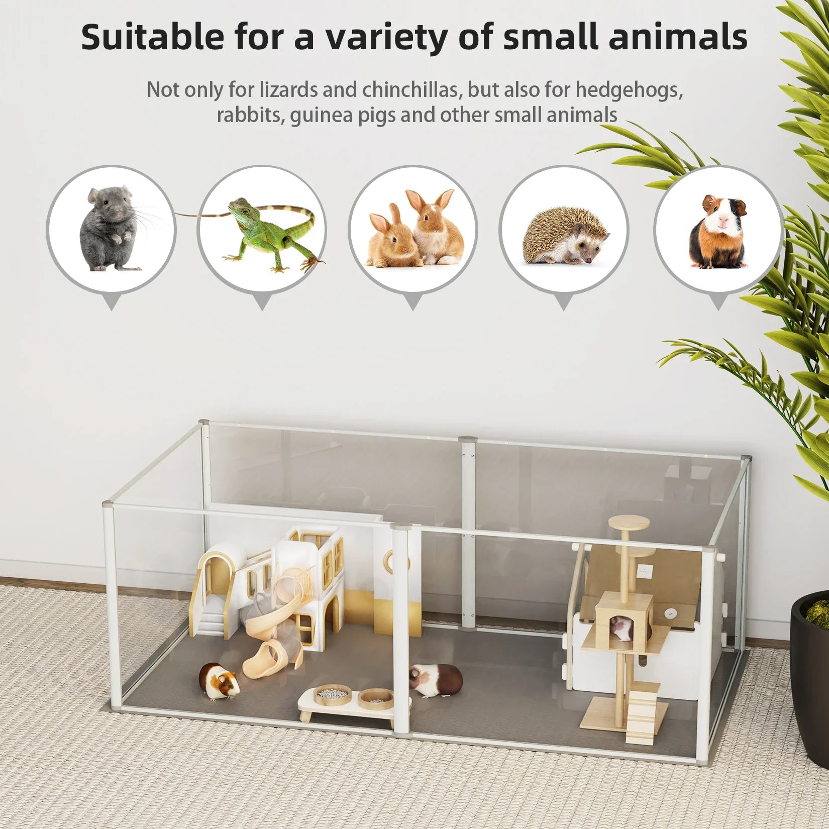 Acrylic Pet Dog Playpen Box, Indoor with Waterproof Pad, Puppy Crate, Kennel Fence for Guinea Pigs, Hedgehogs, 6 Panels