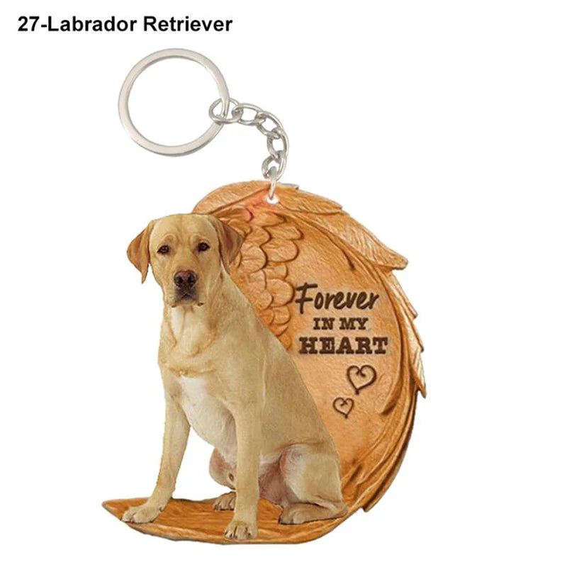 Dog Memorial Keychain - Forever In My Heart Angel Pendant Pet Jewelry Gift