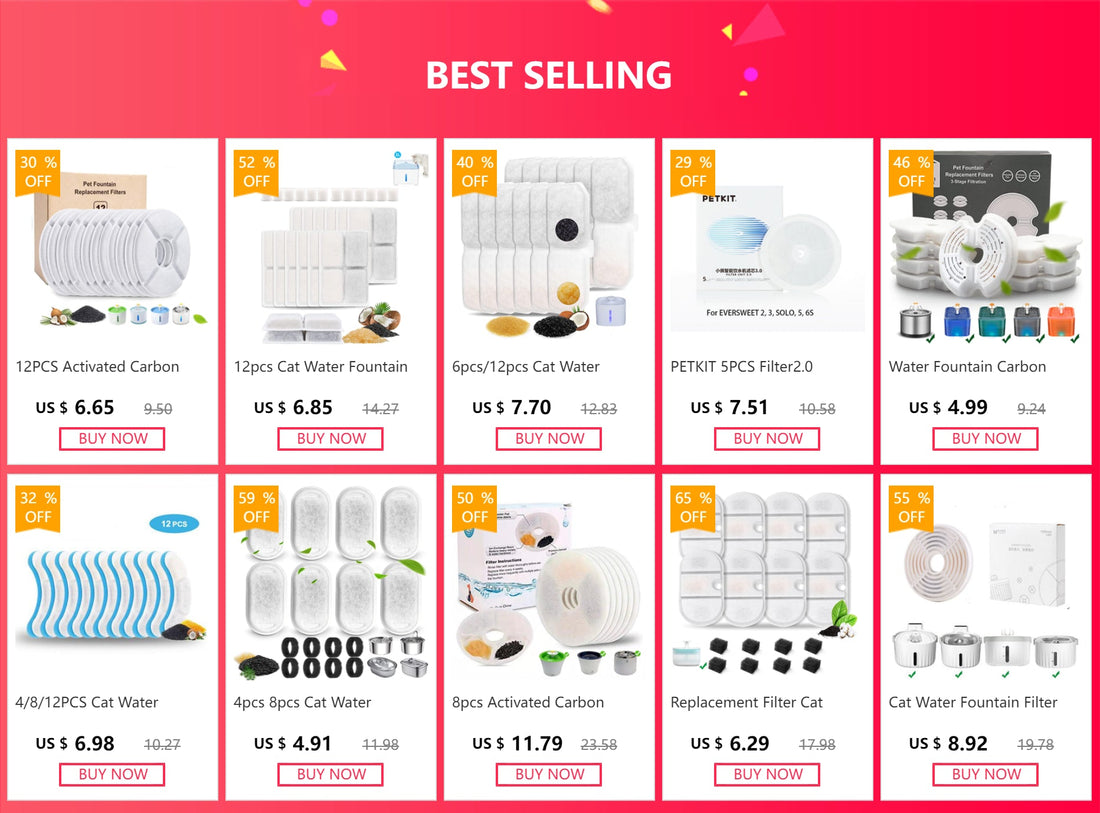 Cat Water Fountain Filter Pet Fountain Replacement Filters with Coconut Activated Carbon Suitable for 2L Water Dispenser