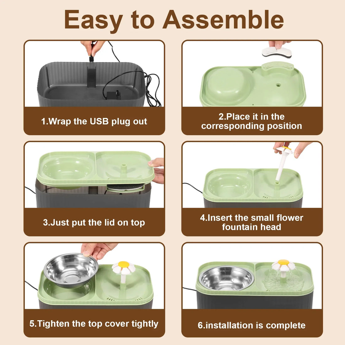 2 in 1 Cat Water Fountain and Food Bowl 3L Automatic Pet Water Fountain with Quadruple Filtration System Stainless Steel Bowl