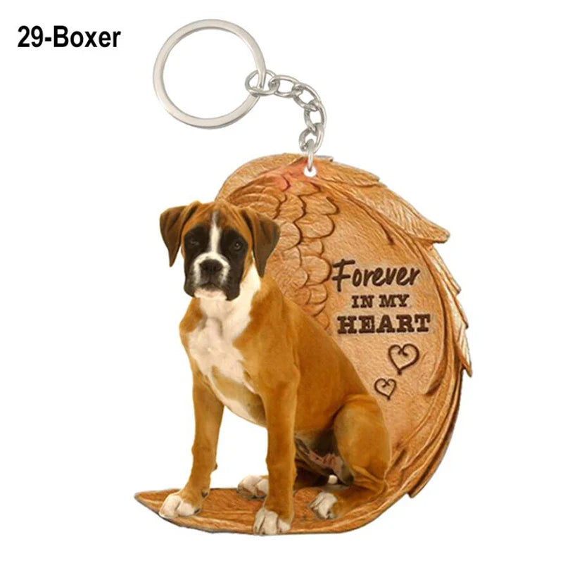 Dog Memorial Keychain - Forever In My Heart Angel Pendant Pet Jewelry Gift