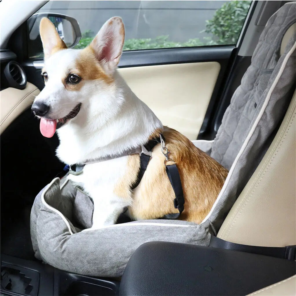 Dog Car Seat Protector Travel Anti-Slip Pet Booster Seat with Storage Pockets and Safety Leash Car Carrier Bed Hold 14kg