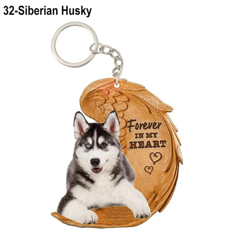 Dog Memorial Keychain - Forever In My Heart Angel Pendant Pet Jewelry Gift