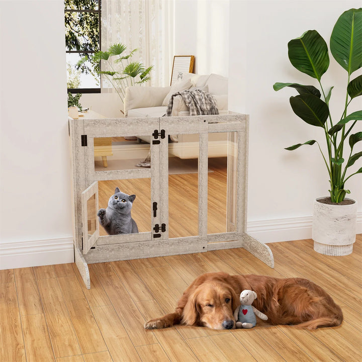 Tempered Glass Dog Gate Adjustable Length From 77 to 100cm Pet Door Gate Barrier Fence Panels