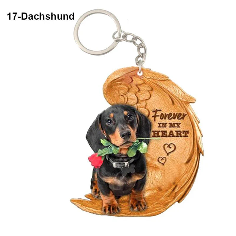 Dog Memorial Keychain - Forever In My Heart Angel Pendant Pet Jewelry Gift