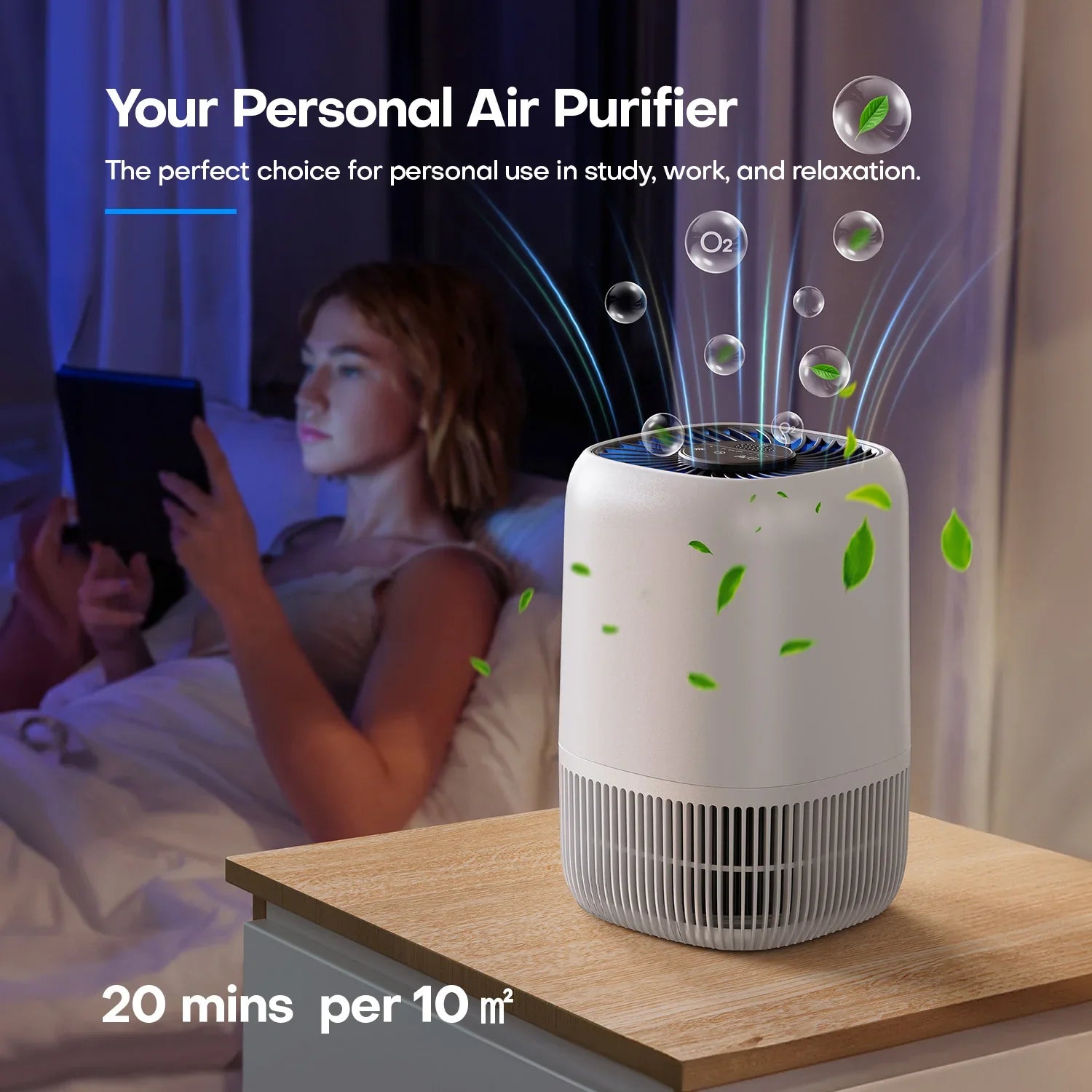 Air Purifiers for Bedroom Home, Air Filter Cleaner with Fragrance Sponge, HEPA Filter for Smoke, Allergies, Pollen, Pet Timer