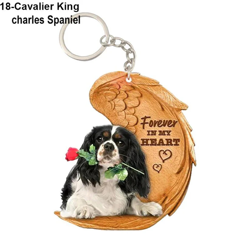Dog Memorial Keychain - Forever In My Heart Angel Pendant Pet Jewelry Gift
