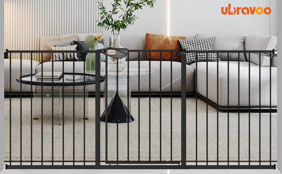 UBRAVOO Baby Gate for Doors and Stairs, Height 100 cm, Safety Pet Gate,  Automatic Closure, Triple Locking
