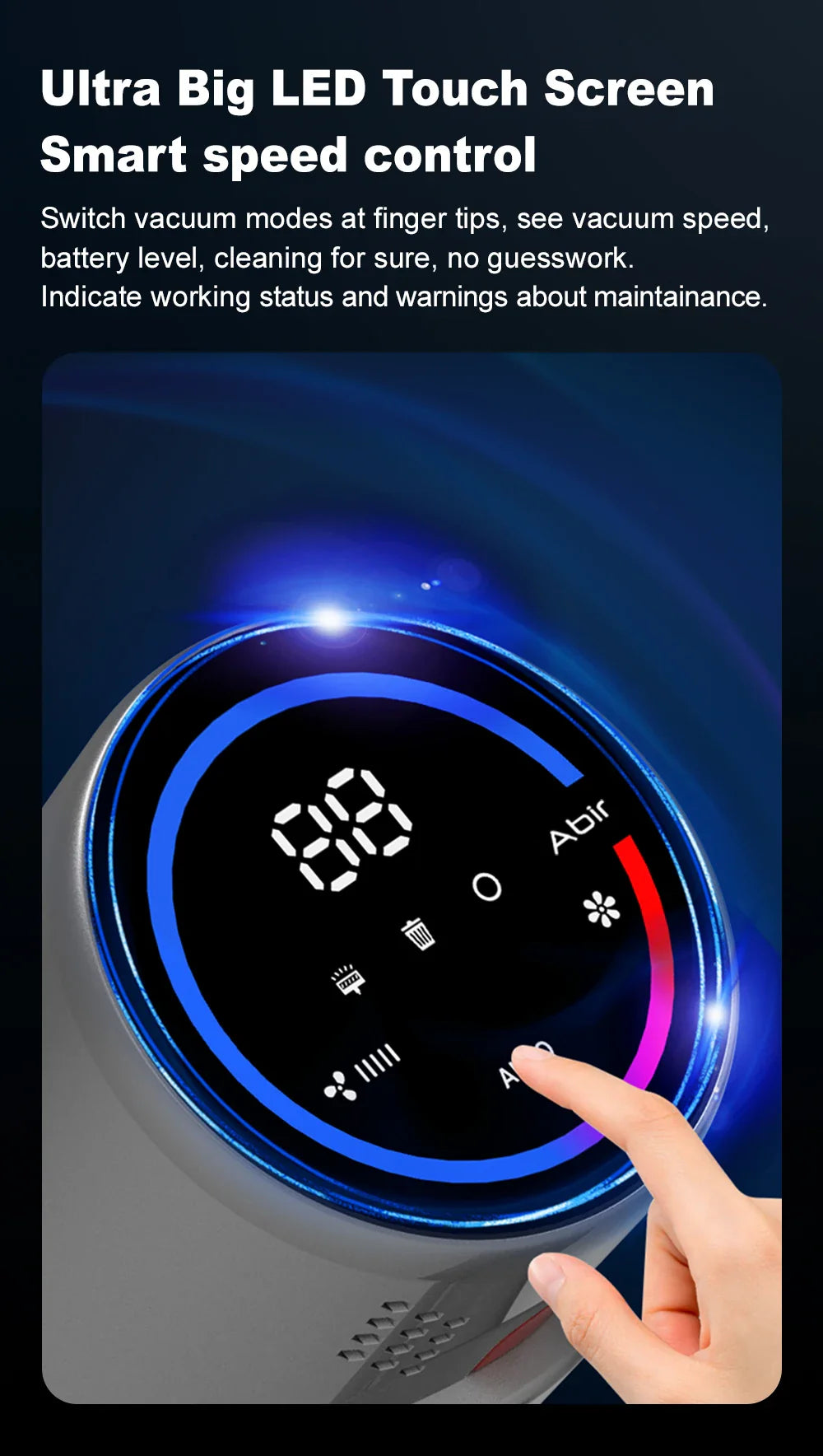 Cordless Handheld Vacuum Cleaner,27000PA,Touch Screen,Smart Dust Sensor,Auto Speed Control for Home Bed Carpet Clean