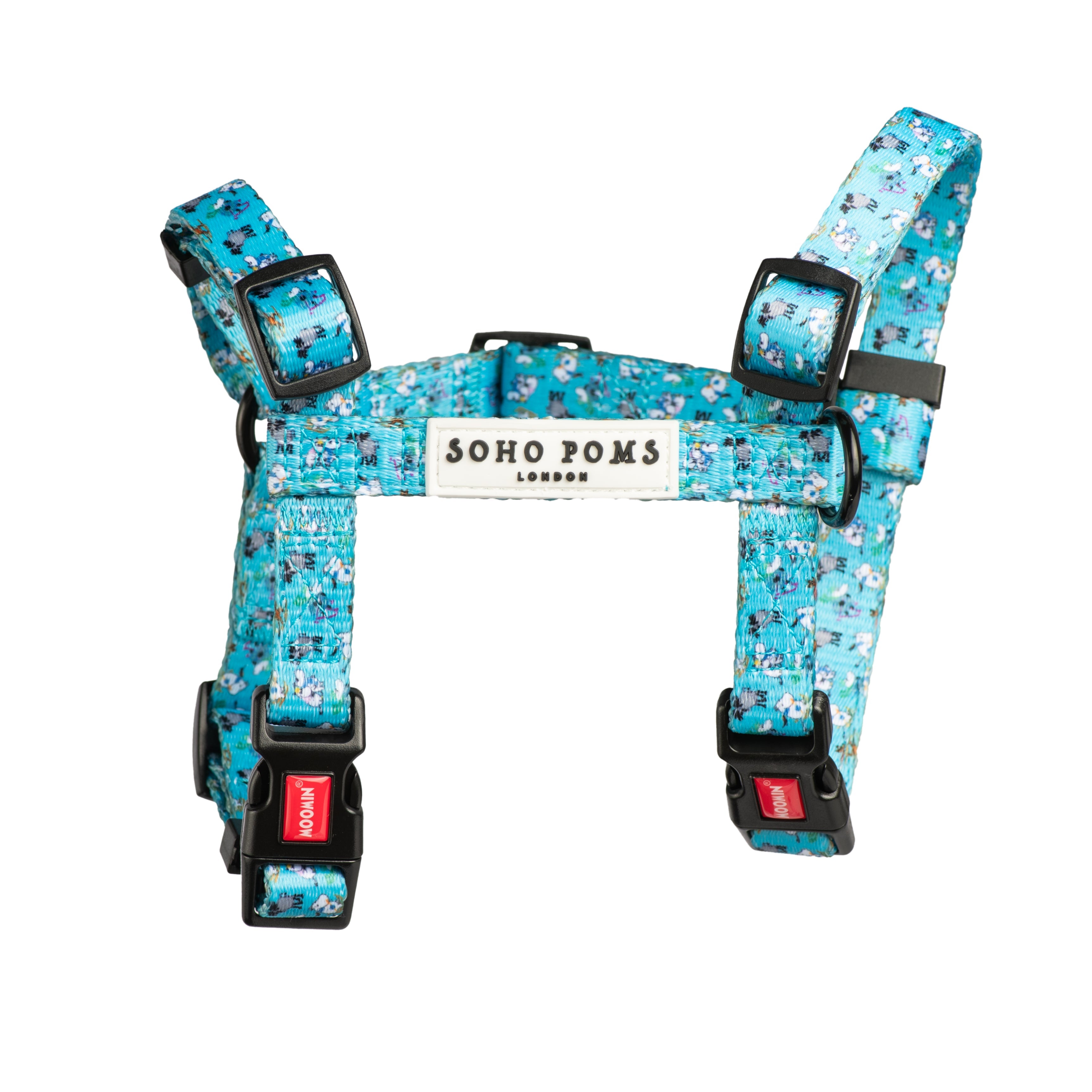 Moomins Blue Holiday Dogs H-Harness by Soho Poms | Shop Brit | UK Pet Shop | Dog Harnesses