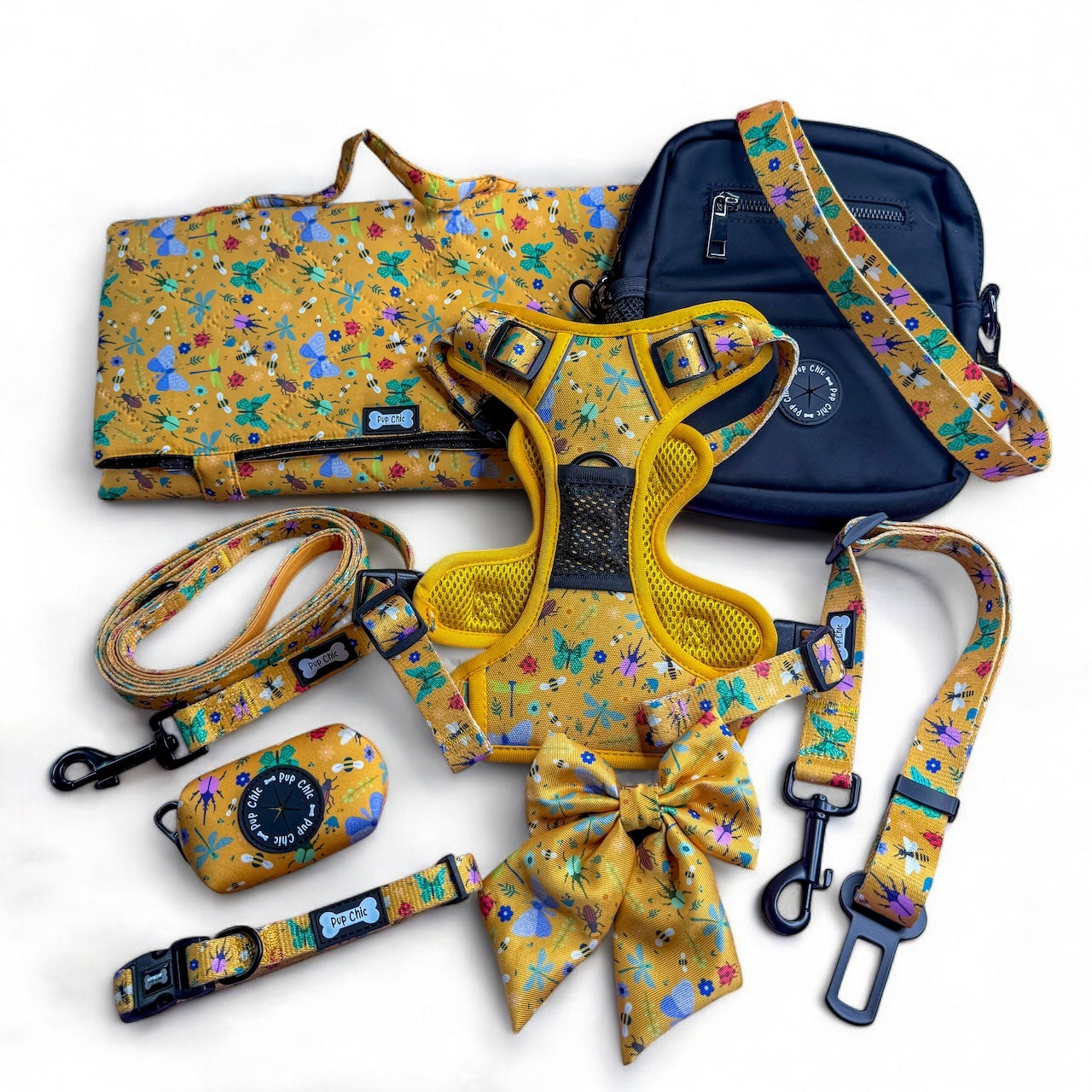 Summer Buzzin' No Pull Tactical Dog Harness – Yellow Insect Print, Adjustable, Step-In (XS-XL) | Shop Brit | UK Pet Shop | 