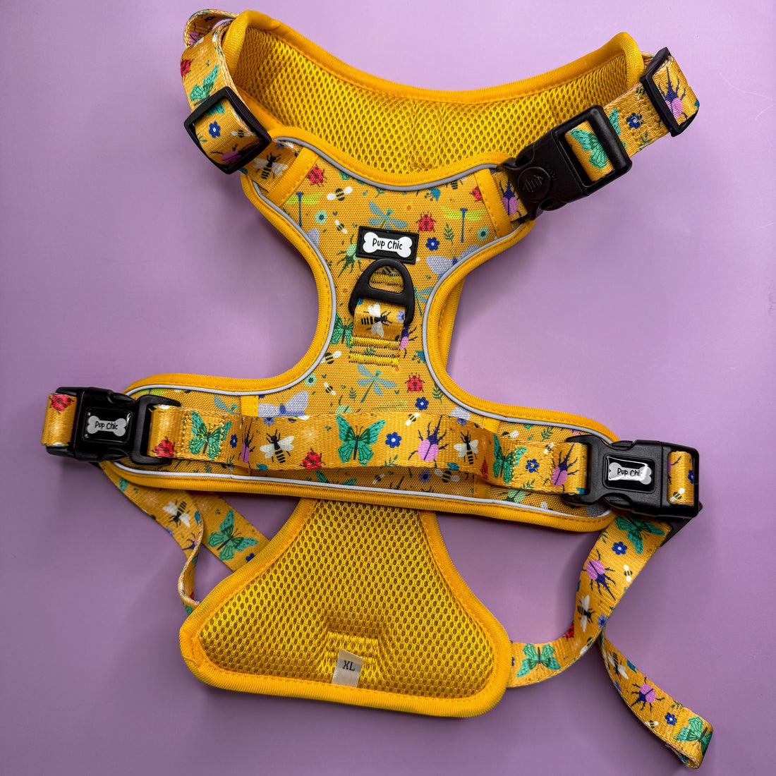 Summer Buzzin' No Pull Tactical Dog Harness – Yellow Insect Print, Adjustable, Step-In (XS-XL) | Shop Brit | UK Pet Shop | 