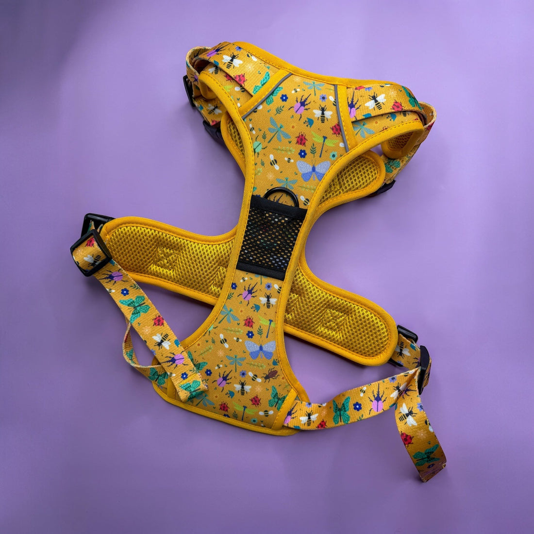 Summer Buzzin' No Pull Tactical Dog Harness – Yellow Insect Print, Adjustable, Step-In (XS-XL) | Shop Brit | UK Pet Shop | 